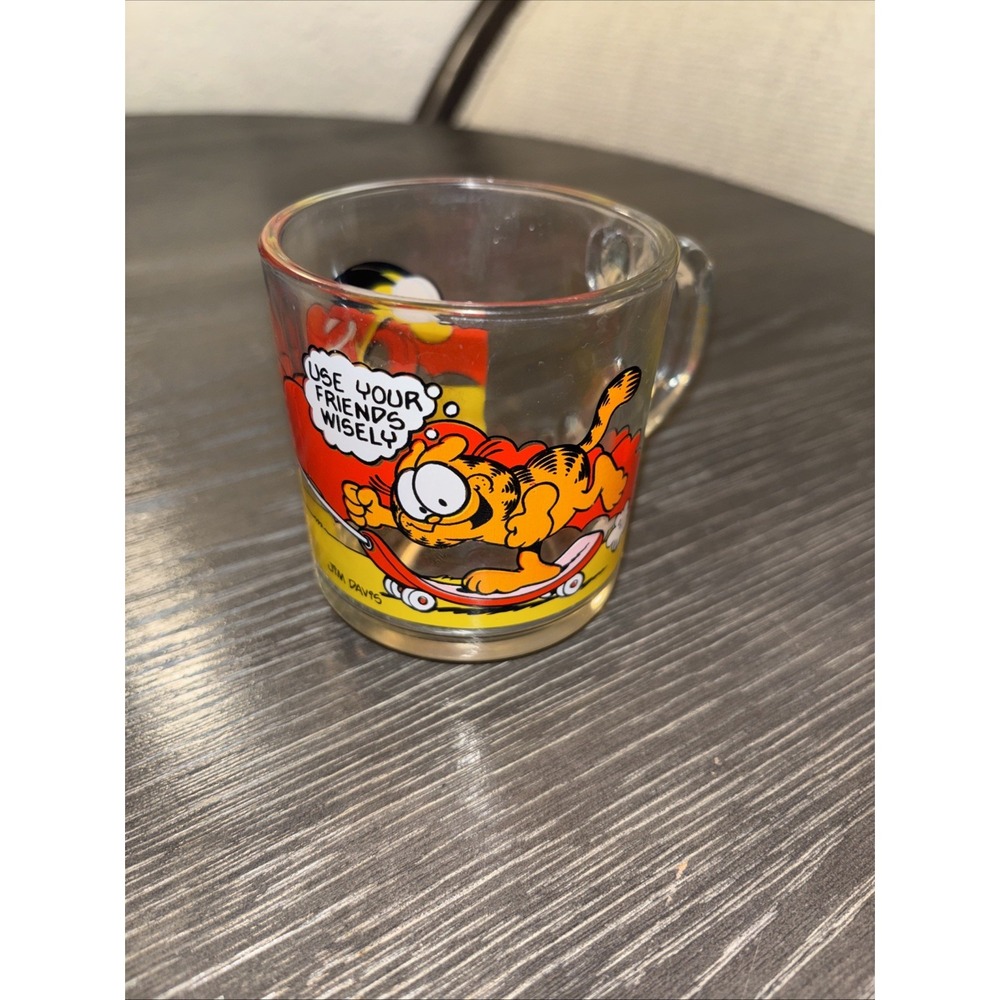 Vintage 1978 Garfield McDonalds Clear Glass Coffee Mug Cup Jim‎ Davis Friends